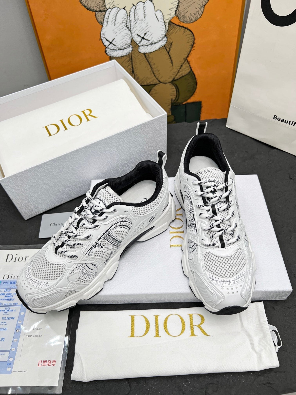 CD CHRONO SNEAKERS IN WHITE AND BLACK MESH