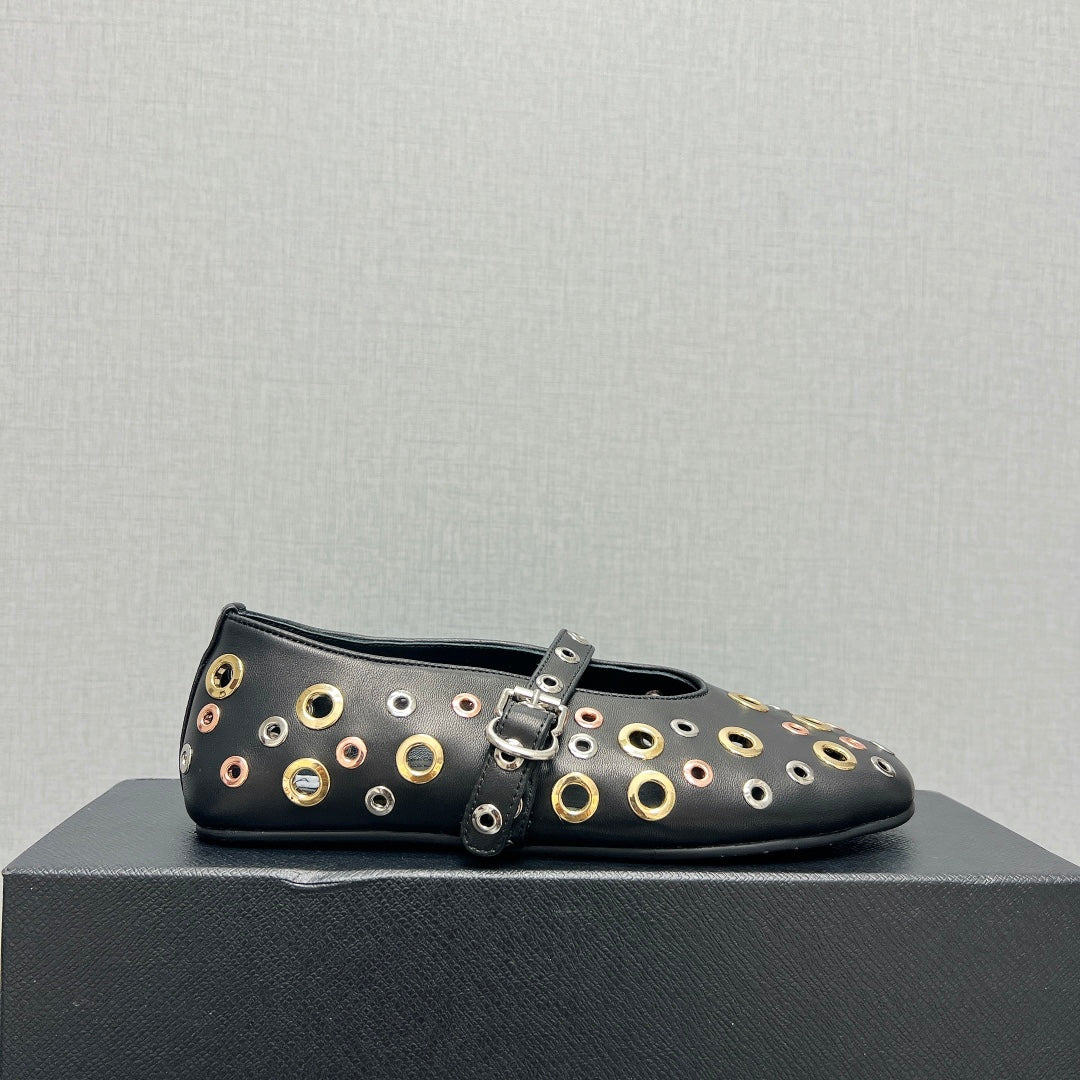 ALAIA MARY JANE SHOES IN BLACK LAMBSKIN GOLD MIX SILVER HARDWARE
