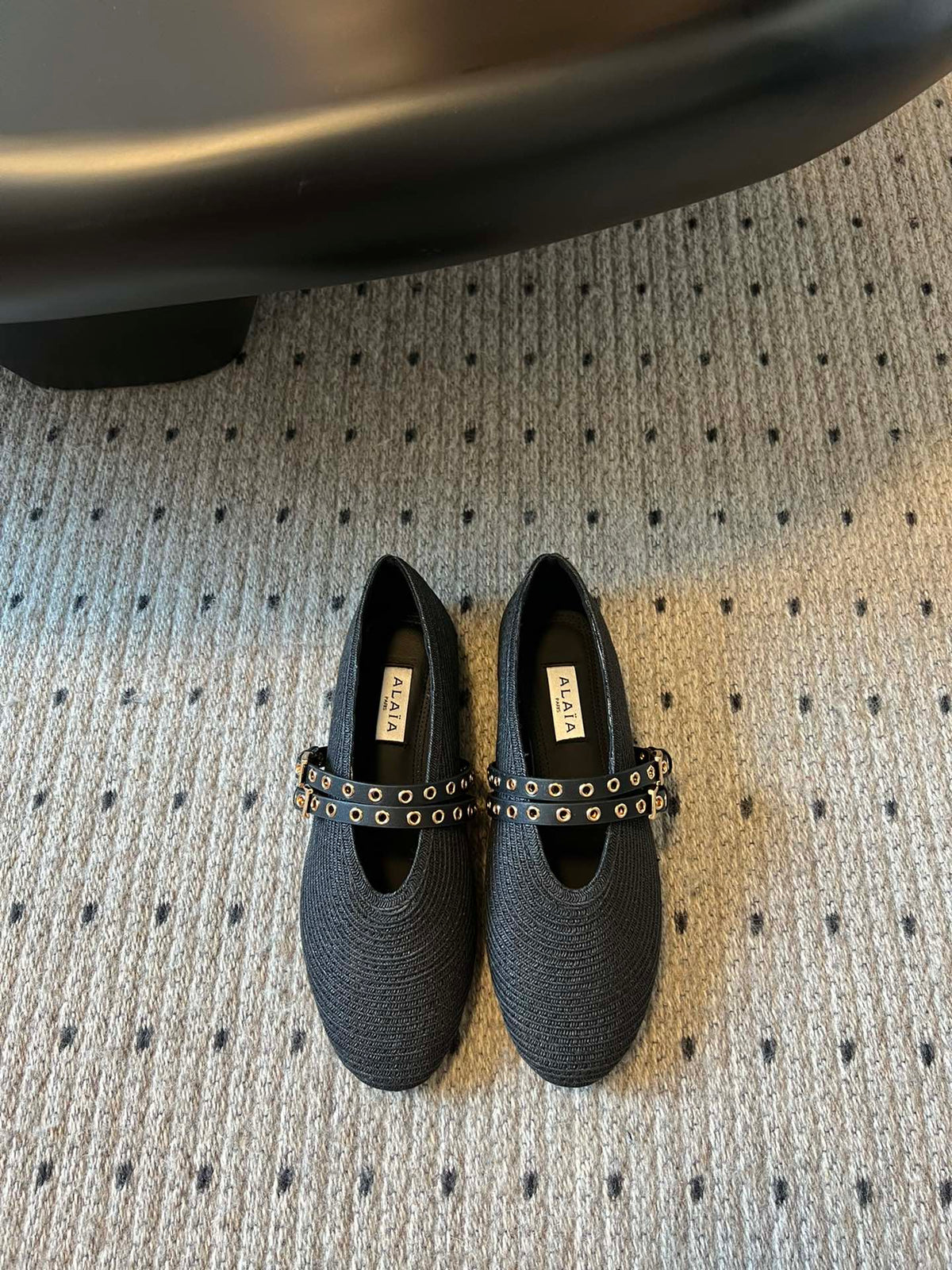 ALAIA MARY JANE SHOES IN BLACK ZP CUSTOM STRAW AND DENIM