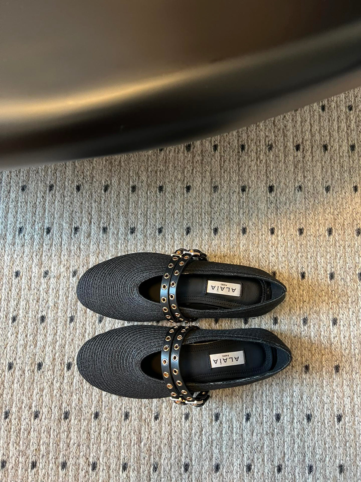 ALAIA MARY JANE SHOES IN BLACK ZP CUSTOM STRAW AND DENIM