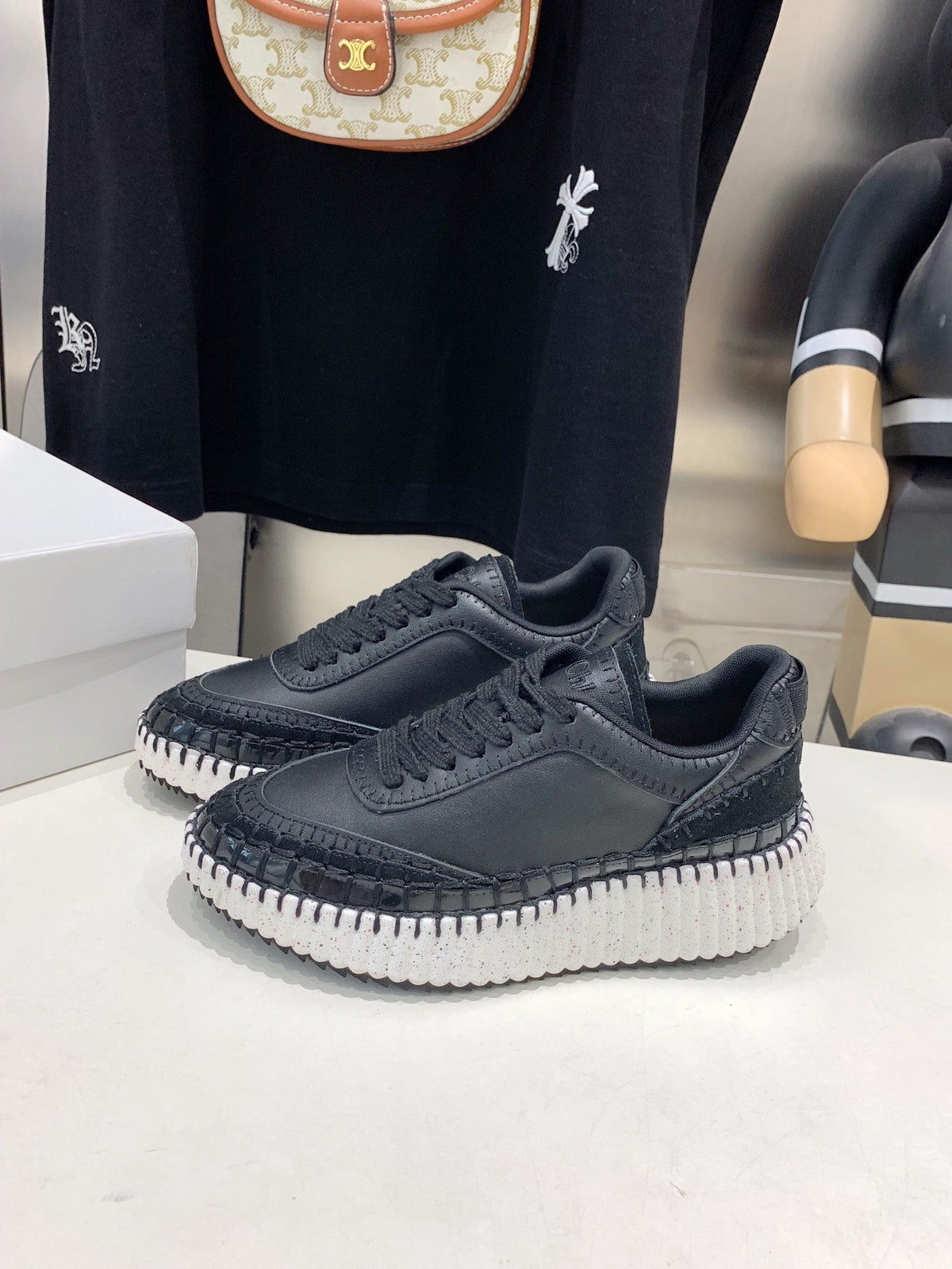 CHLOÉ NAMA SNEAKER 5 CM IN BLACK CALFSKIN