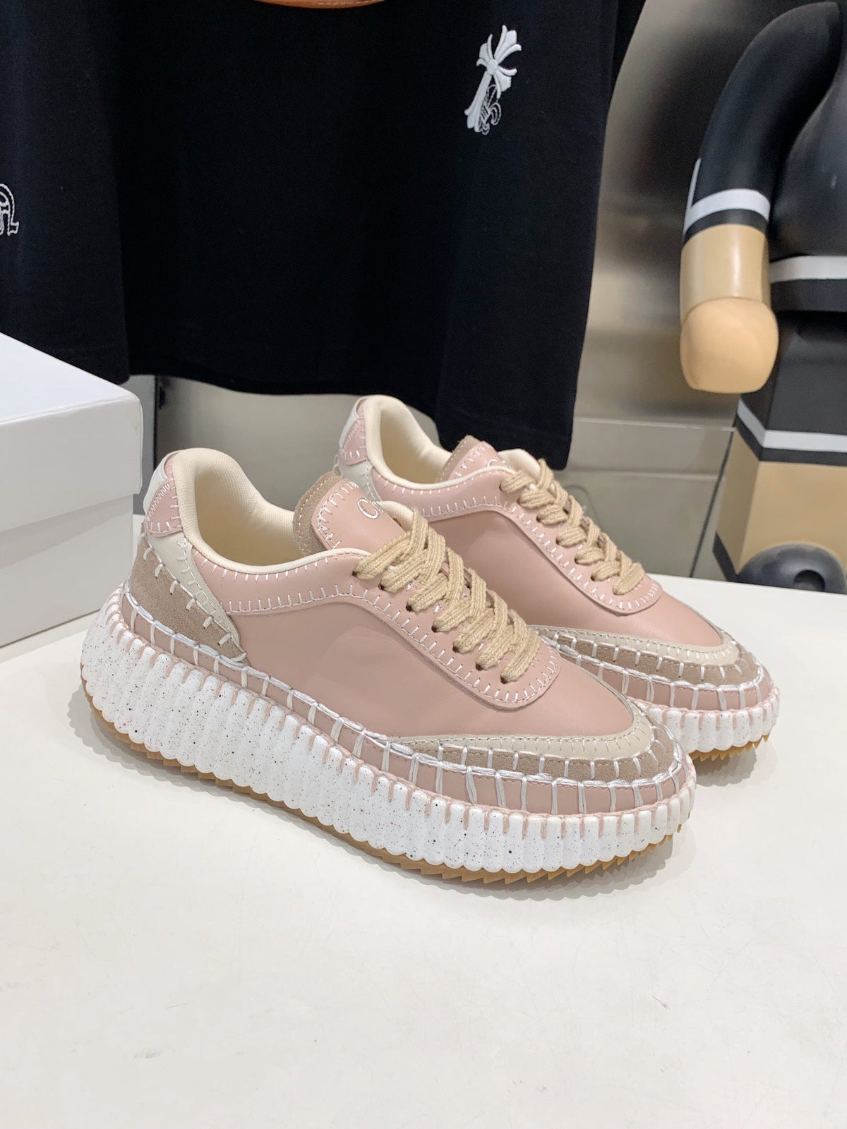 NAMA SNEAKER 5 CM IN LIGHT PINK CALFSKIN