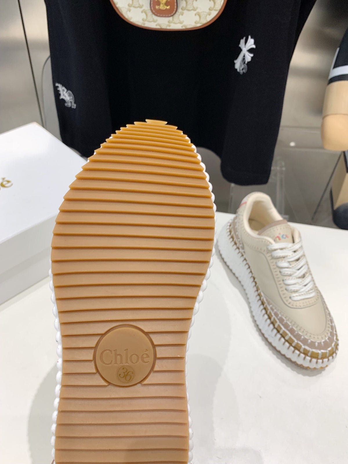 CHLOÉ NAMA SNEAKER 5 CM IN BISQUE BEIGE CALFSKIN