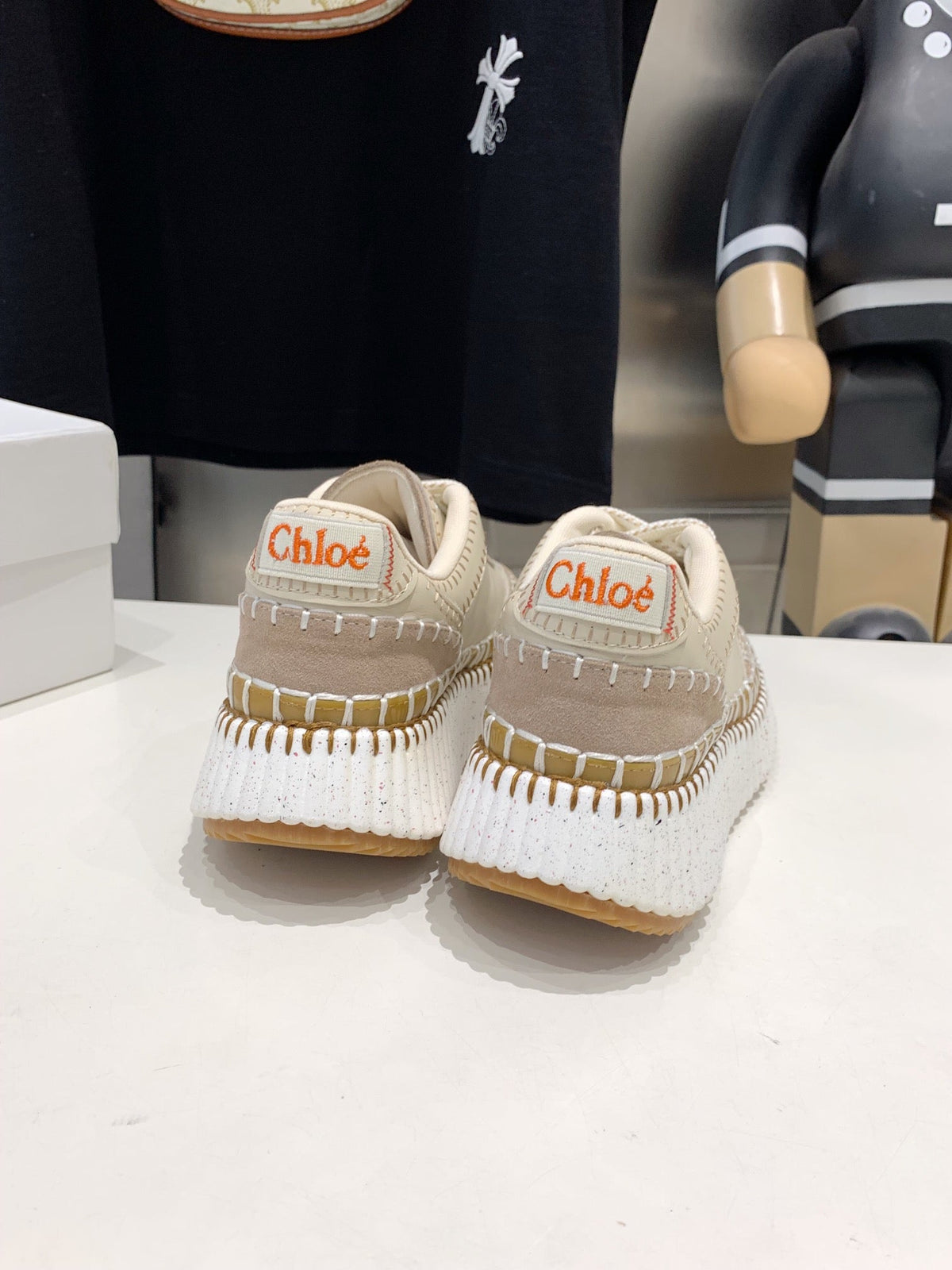 CHLOÉ NAMA SNEAKER 5 CM IN BISQUE BEIGE CALFSKIN