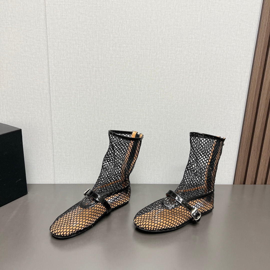 ALAIA SHORT BOOTS IN BLACK MESH FISHNET