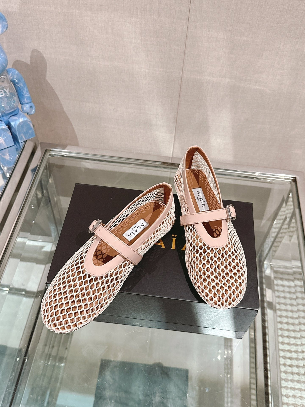 ALAIA BALLET FLATS IN NUDE BEIGE MESH