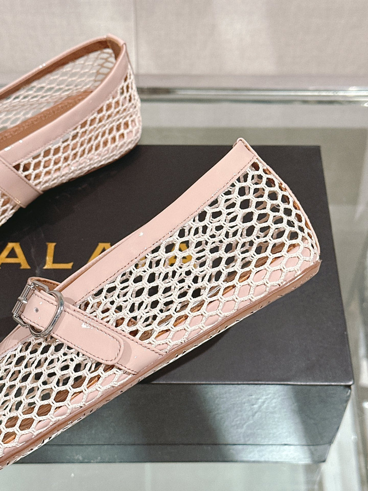 ALAIA BALLET FLATS IN NUDE BEIGE MESH