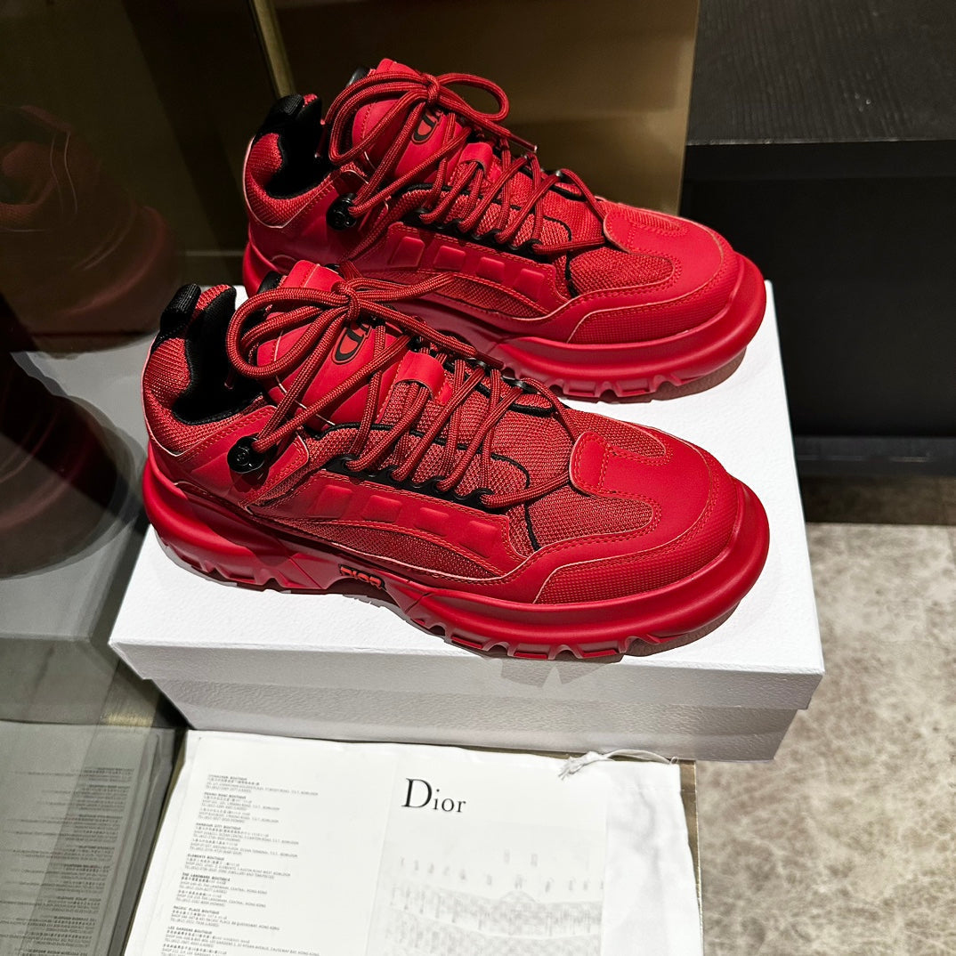 C'EST SNEAKER IN RUBY RED CALFSKIN AND BREATHABLE MESH