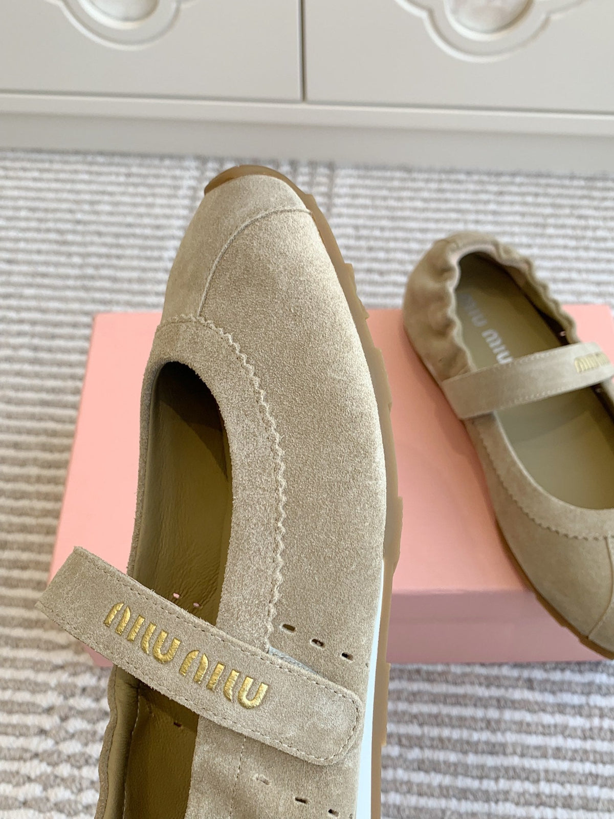 MARY JANE FLATS IN TROUT SUEDE