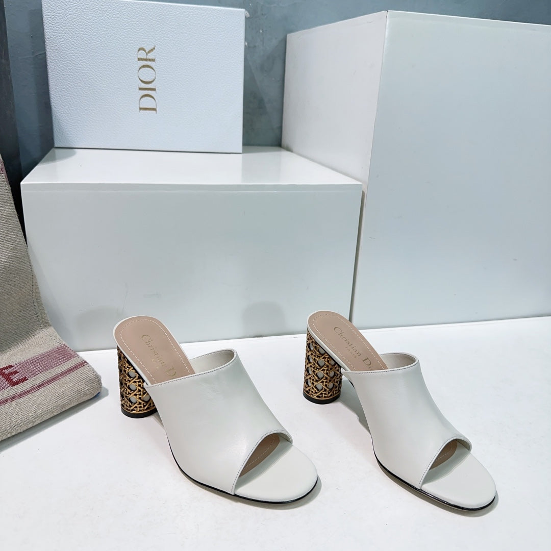 ICON HEELED SLIDE WHITE CALFSKIN 95 MM