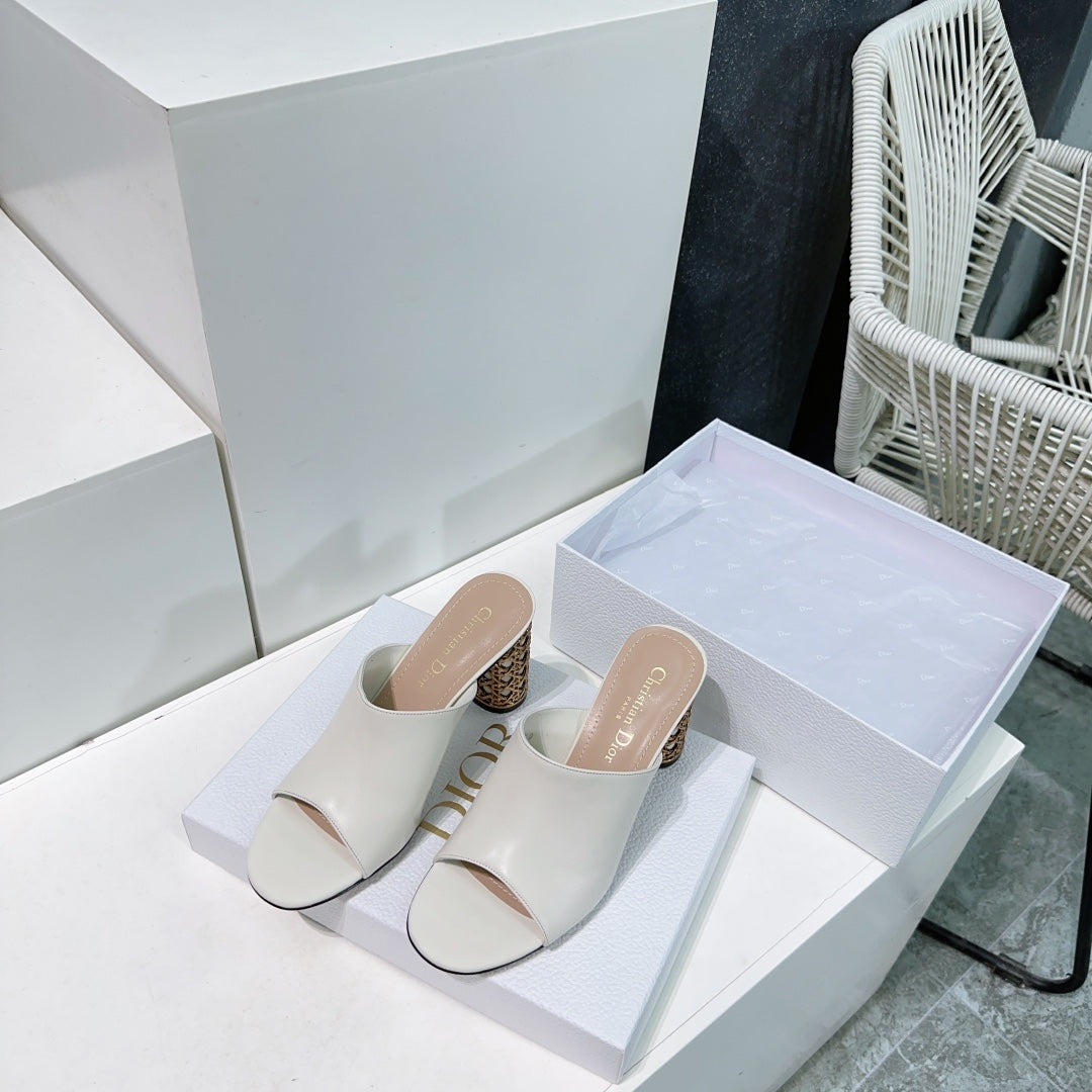 ICON HEELED SLIDE WHITE CALFSKIN 95 MM