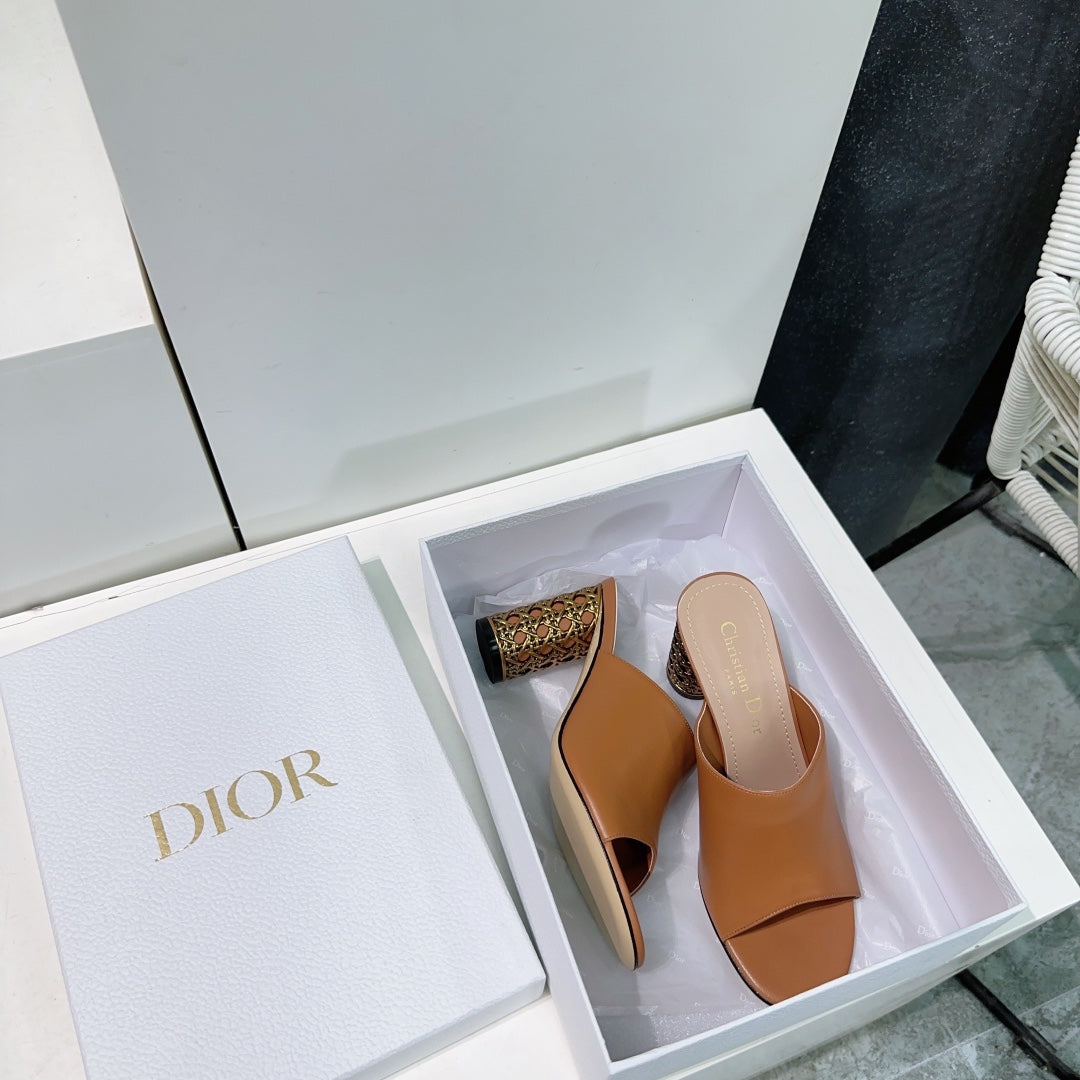 ICON HEELED SLIDE BRONZE BROWN CALFSKIN 95 MM