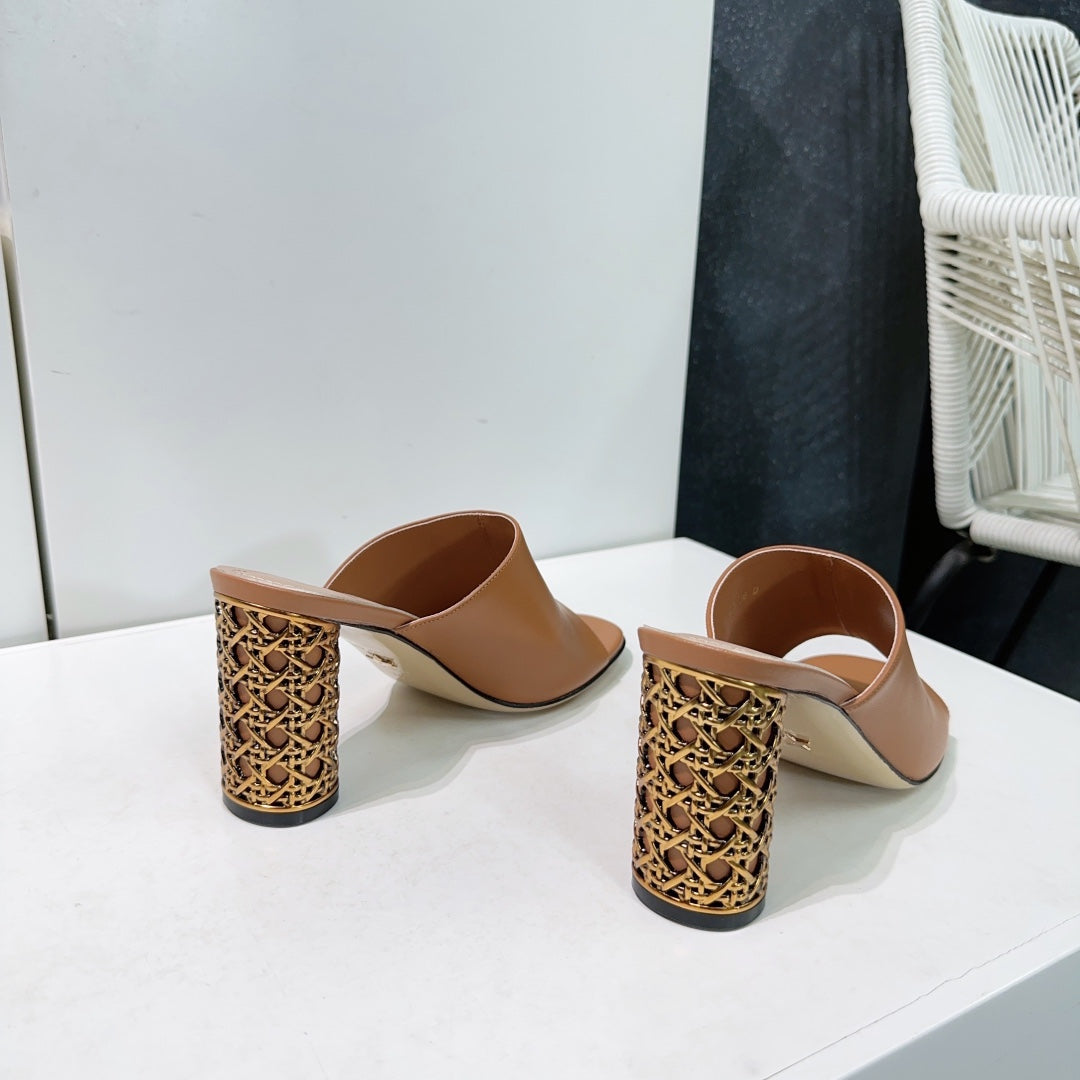 ICON HEELED SLIDE BRONZE BROWN CALFSKIN 95 MM