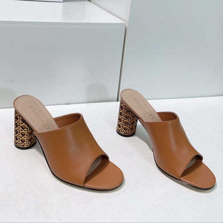 ICON HEELED SLIDE BRONZE BROWN CALFSKIN 95 MM