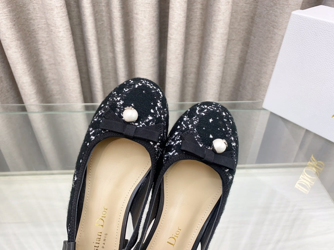 PEARL MARY JANE SLINGBACKS IN BLACK MIX WHITE TWEED 30 MM