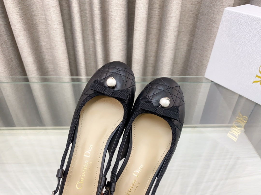 PEARL MARY JANE SLINGBACKS IN BLACK LAMBSKIN 30 MM