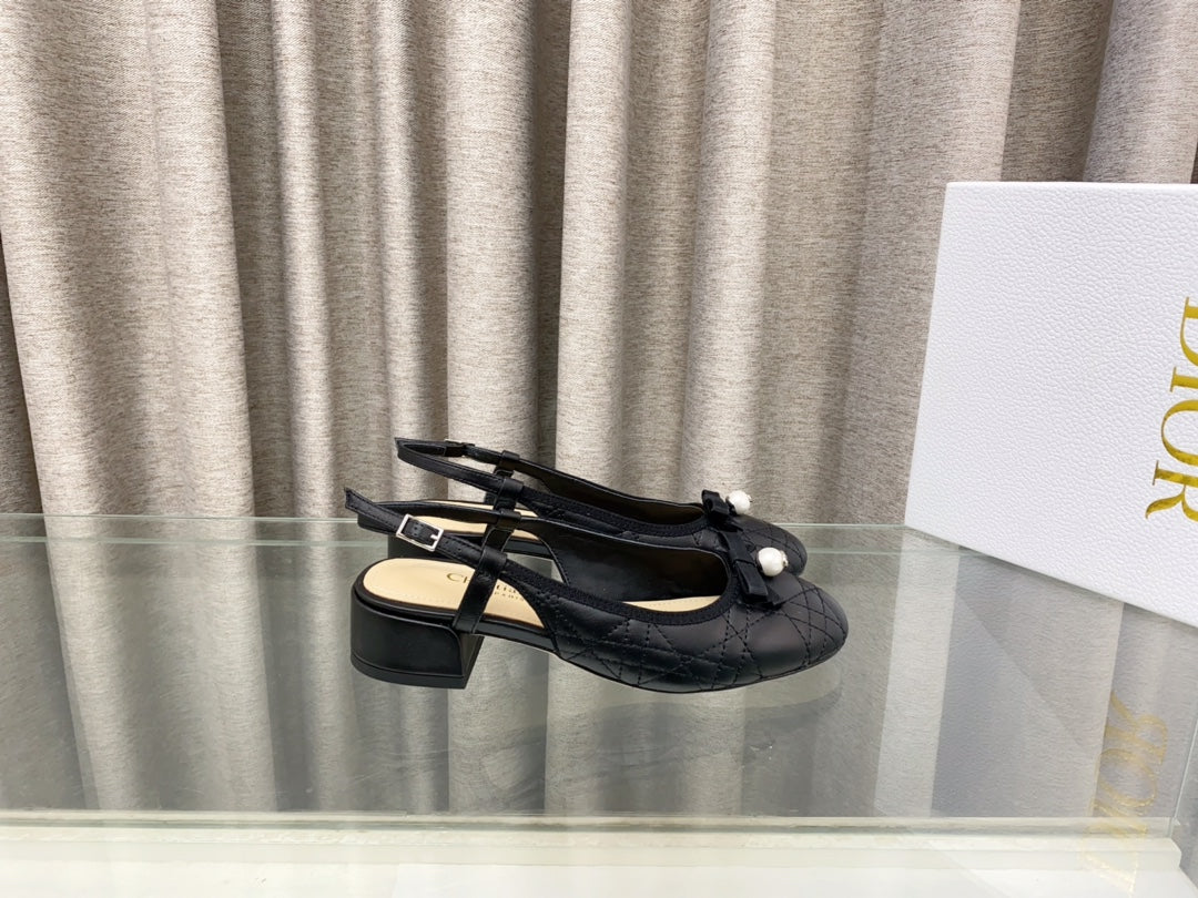 PEARL MARY JANE SLINGBACKS IN BLACK LAMBSKIN 30 MM