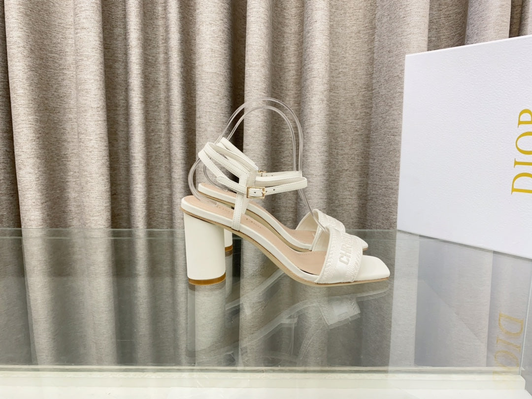 DWAY HIGH HEEL EMBROIDERED SANDAL WHITE CALFSKIN 75 MM