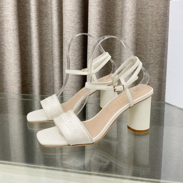 DWAY HIGH HEEL EMBROIDERED SANDAL WHITE CALFSKIN 75 MM