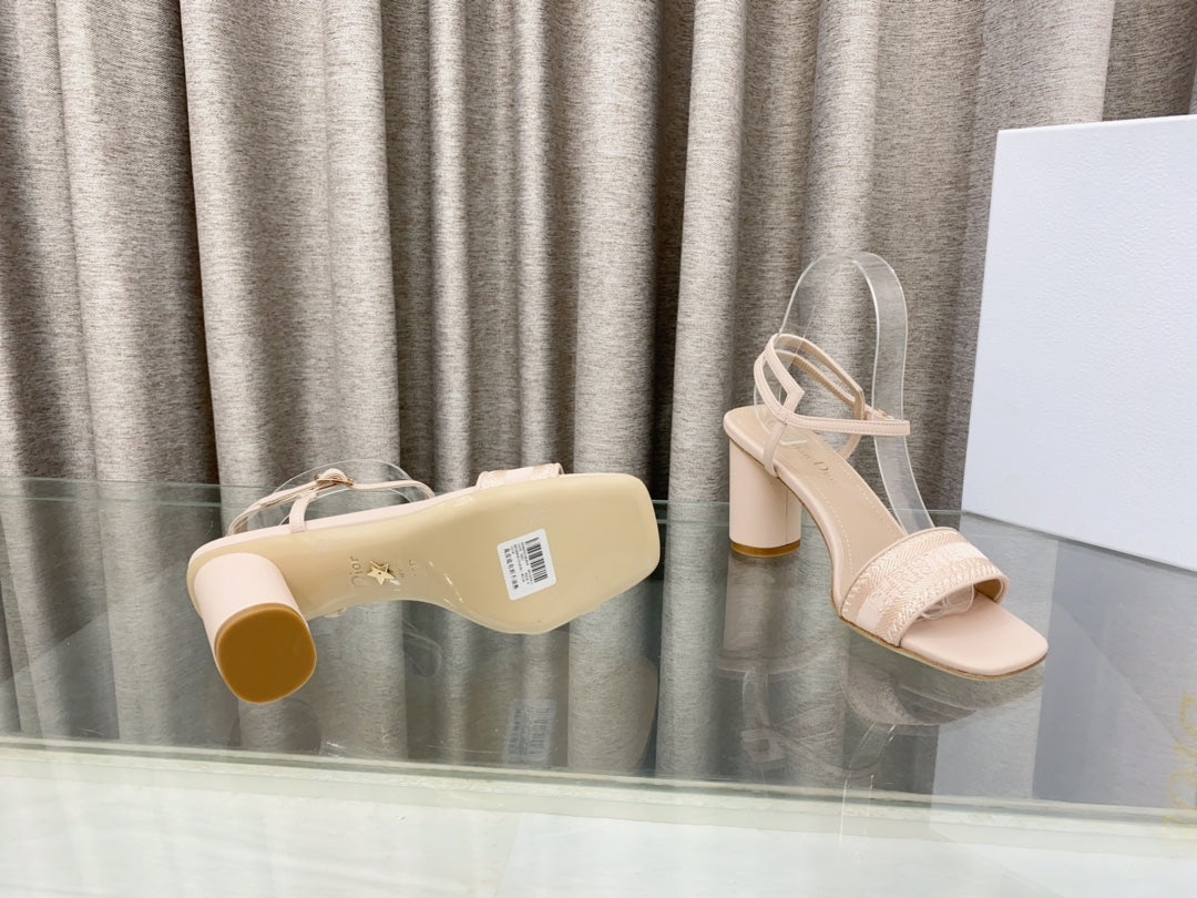 DWAY HIGH HEEL EMBROIDERED SANDAL LIGHT PINK CALFSKIN 75 MM