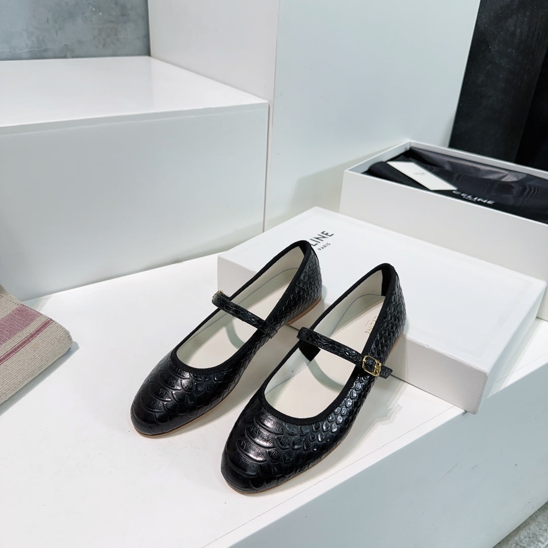 BLACK PYTHON PRINT LEATHER BALLET FLATS