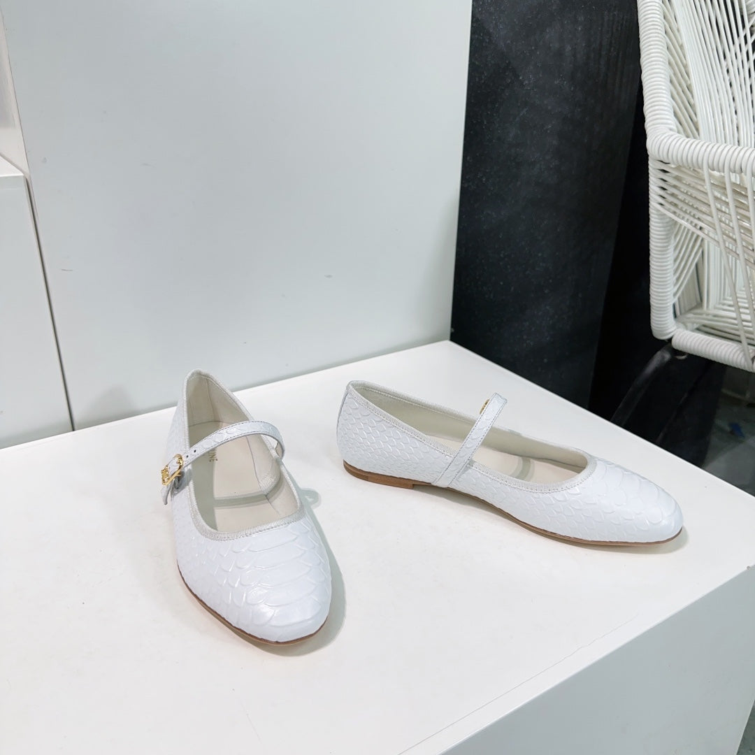 WHITE PYTHON PRINT LEATHER BALLET FLATS