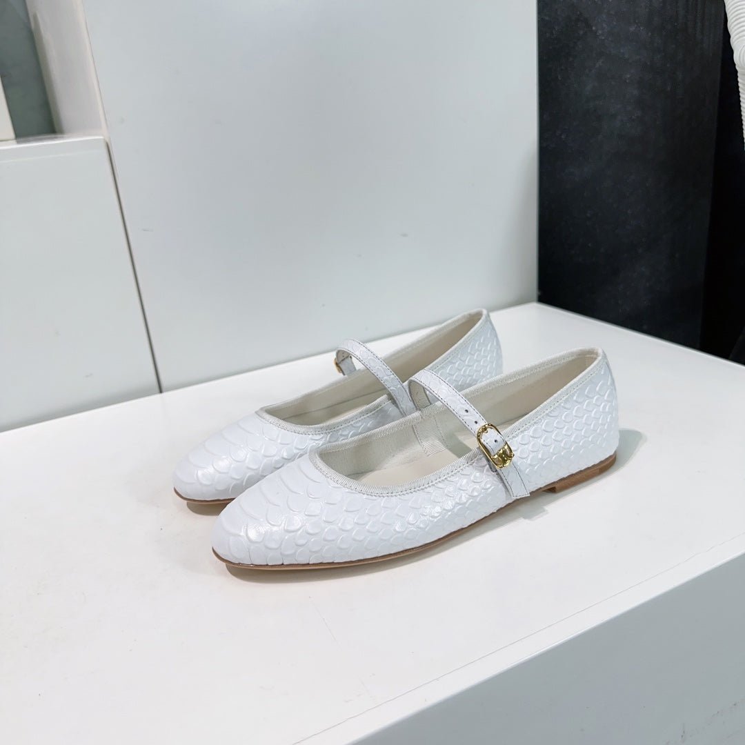 WHITE PYTHON PRINT LEATHER BALLET FLATS