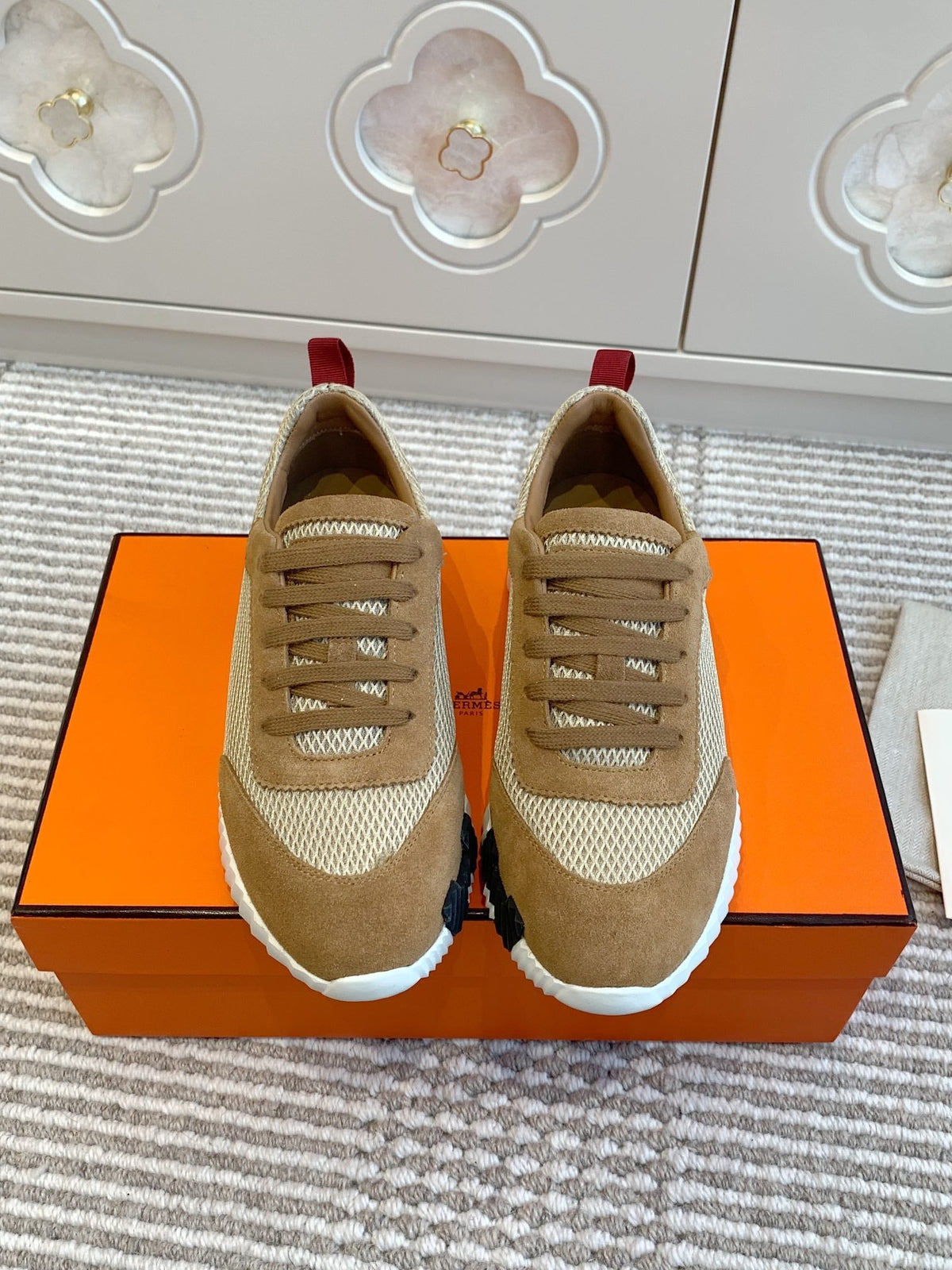 BOUNCING SNEAKER IN CIDER BROWN GRAPHIC MESH AND SUEDE
