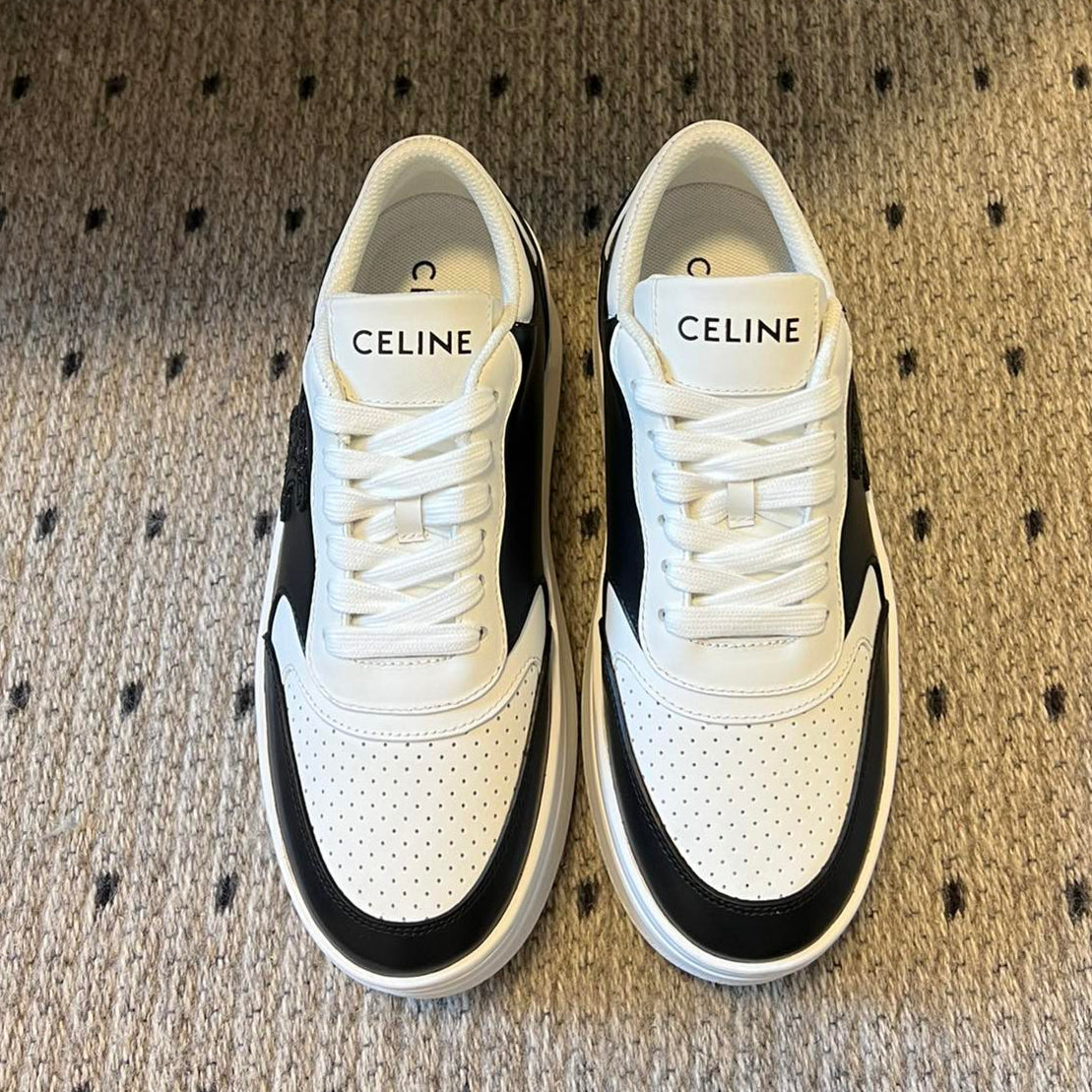 BLOCK SNEAKER WITH TRIOMPHE IN WHITE MIX BLACK CALFSKIN