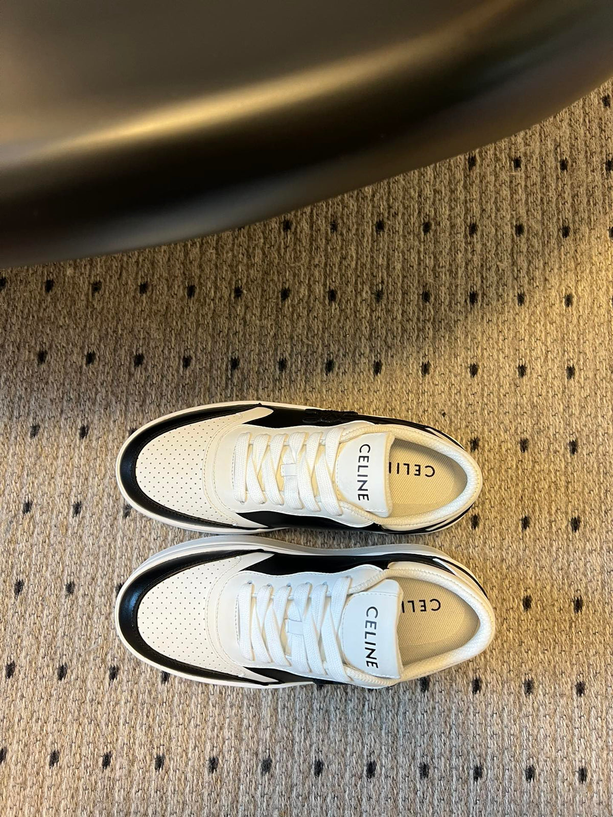 BLOCK SNEAKER WITH TRIOMPHE IN WHITE MIX BLACK CALFSKIN