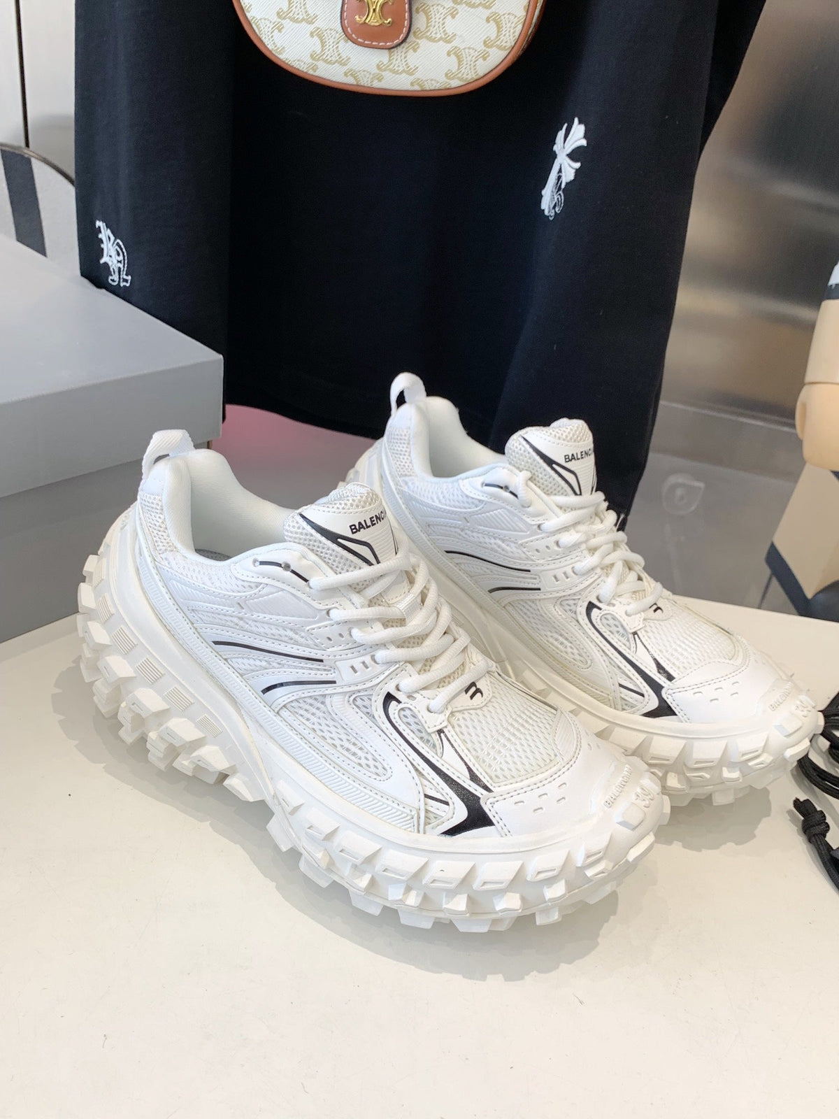 CHUNKY SNEAKERS IN WHITE MIX BLACK POLYURETHANE, POLYESTER AND NYLON