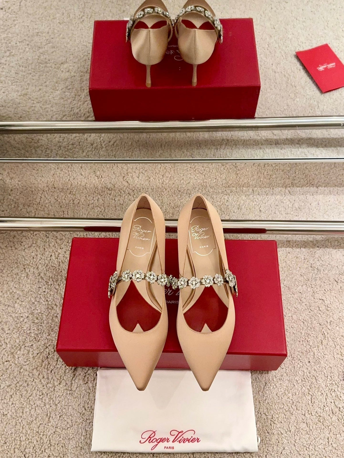 EFFLORESCENCE MARY JANE PUMPS IN TAN BEIGE SILK