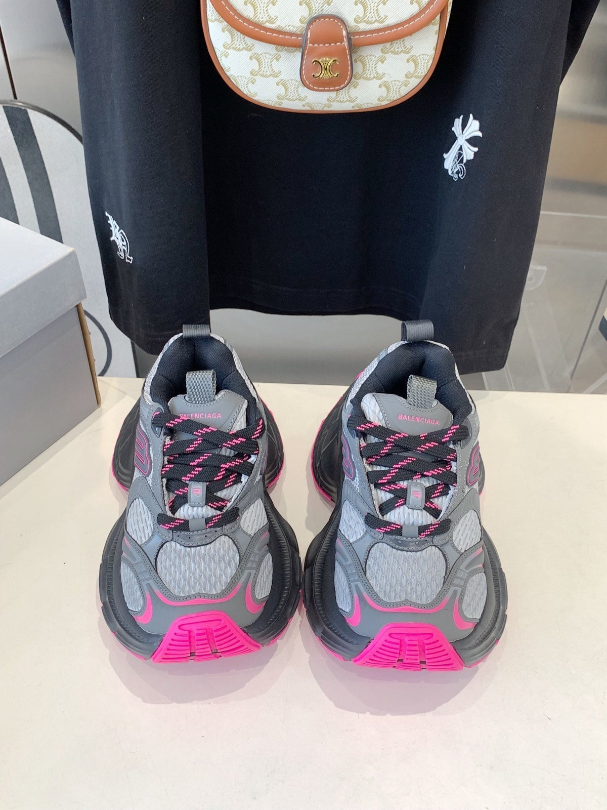 DAD SHOES IN GRAY MIX PINK MESH AND CALFSKIN