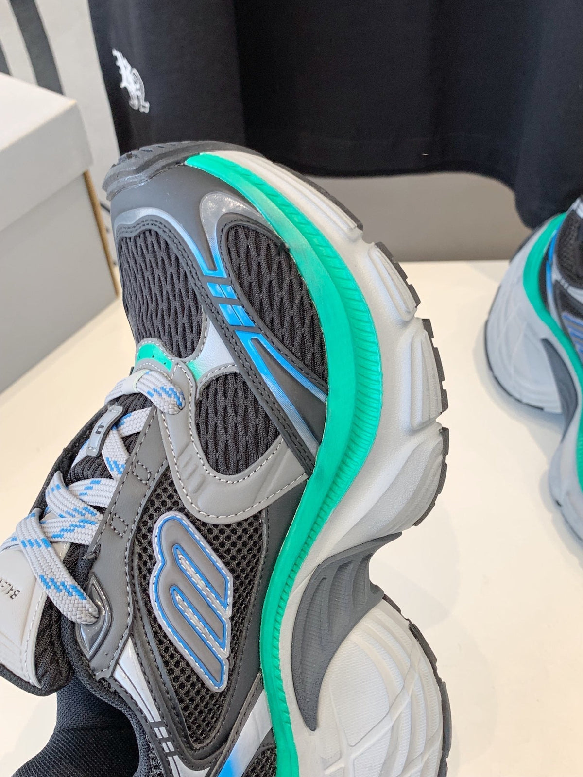 DAD SHOES IN GRAY MIX MINT GREEN AND BLUE MESH AND CALFSKIN