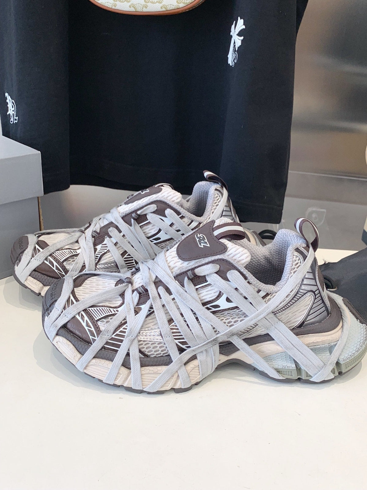 3XL EXTREME LACE SNEAKER BROWN MIX DUST WHITE AND SILVER