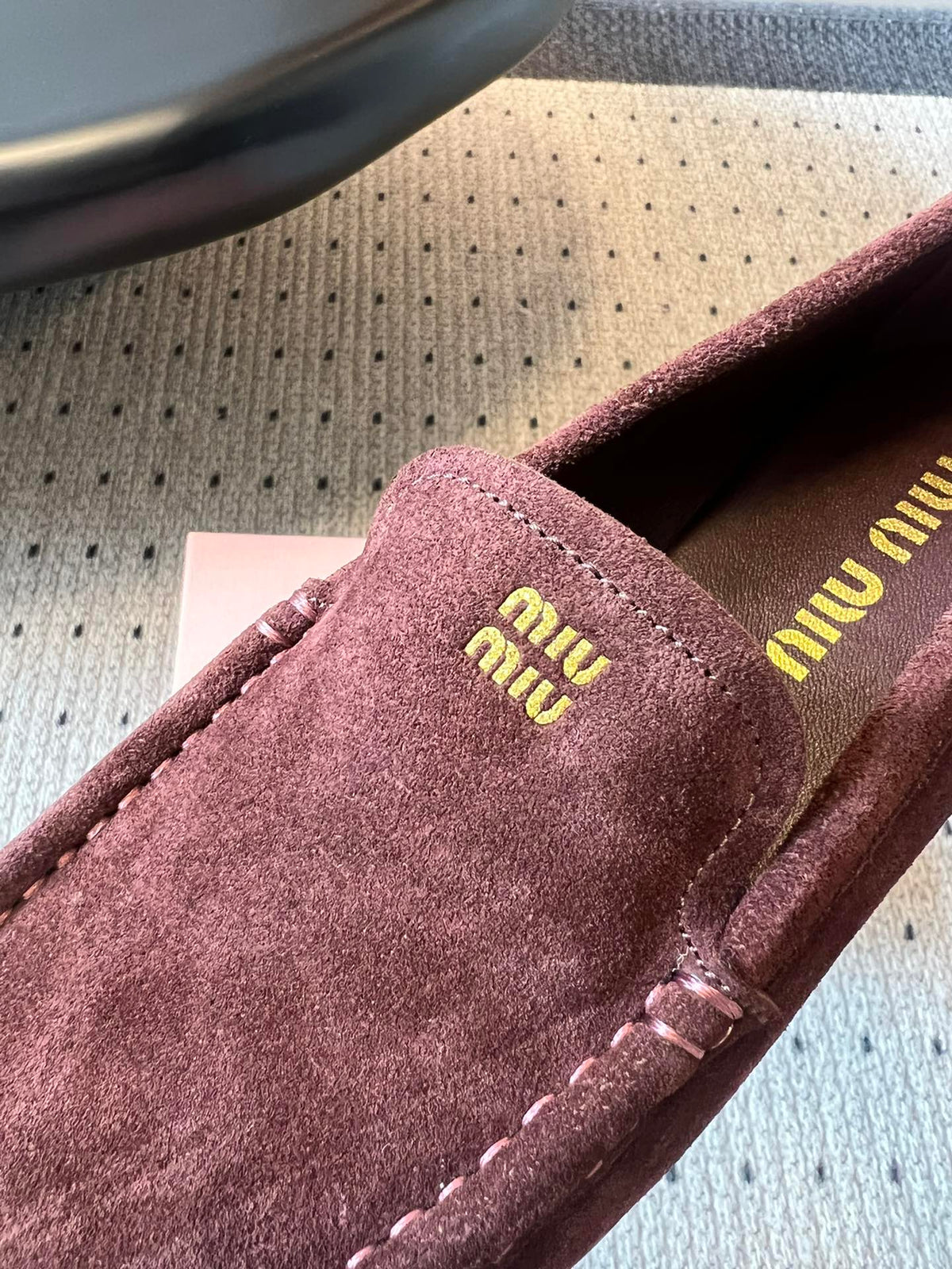 MIUMIU 26S LOAFERS IN AUBURN BROWN SUEDE