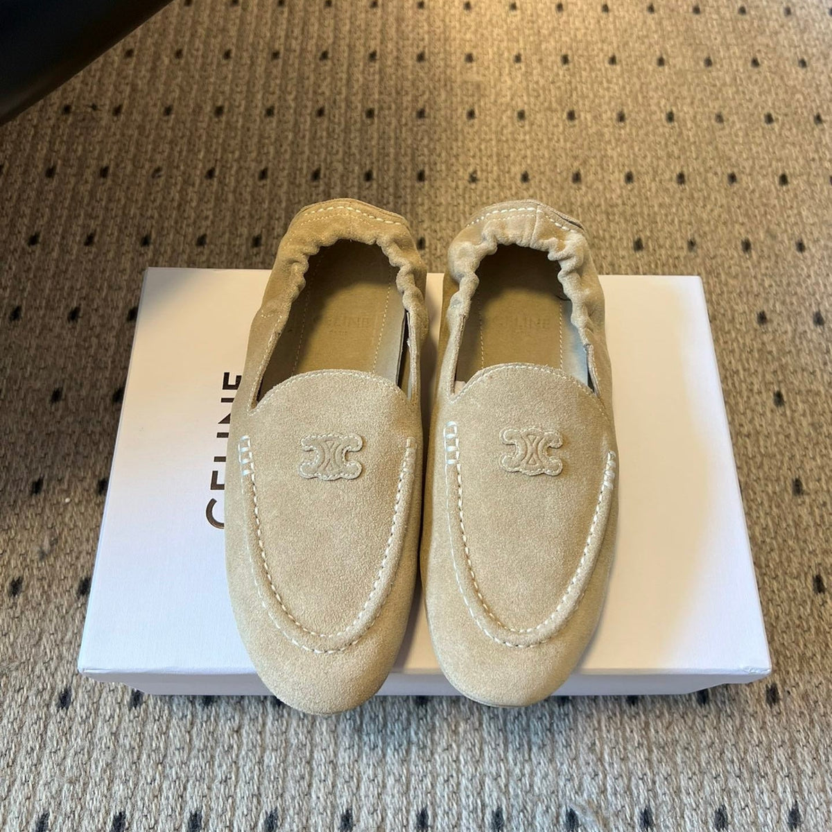 CELINE 25S LOAFERS FLAT IN LIGHT BROWN SUEDE