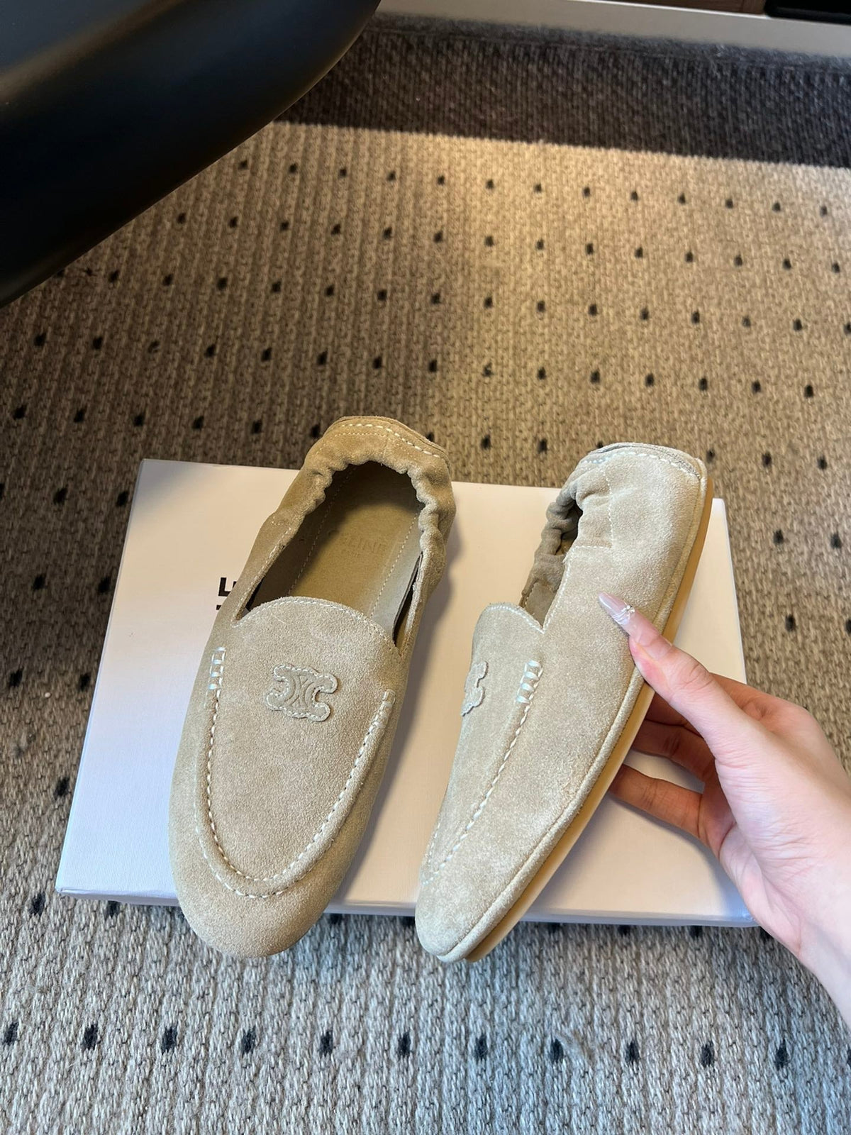 CELINE 25S LOAFERS FLAT IN LIGHT BROWN SUEDE