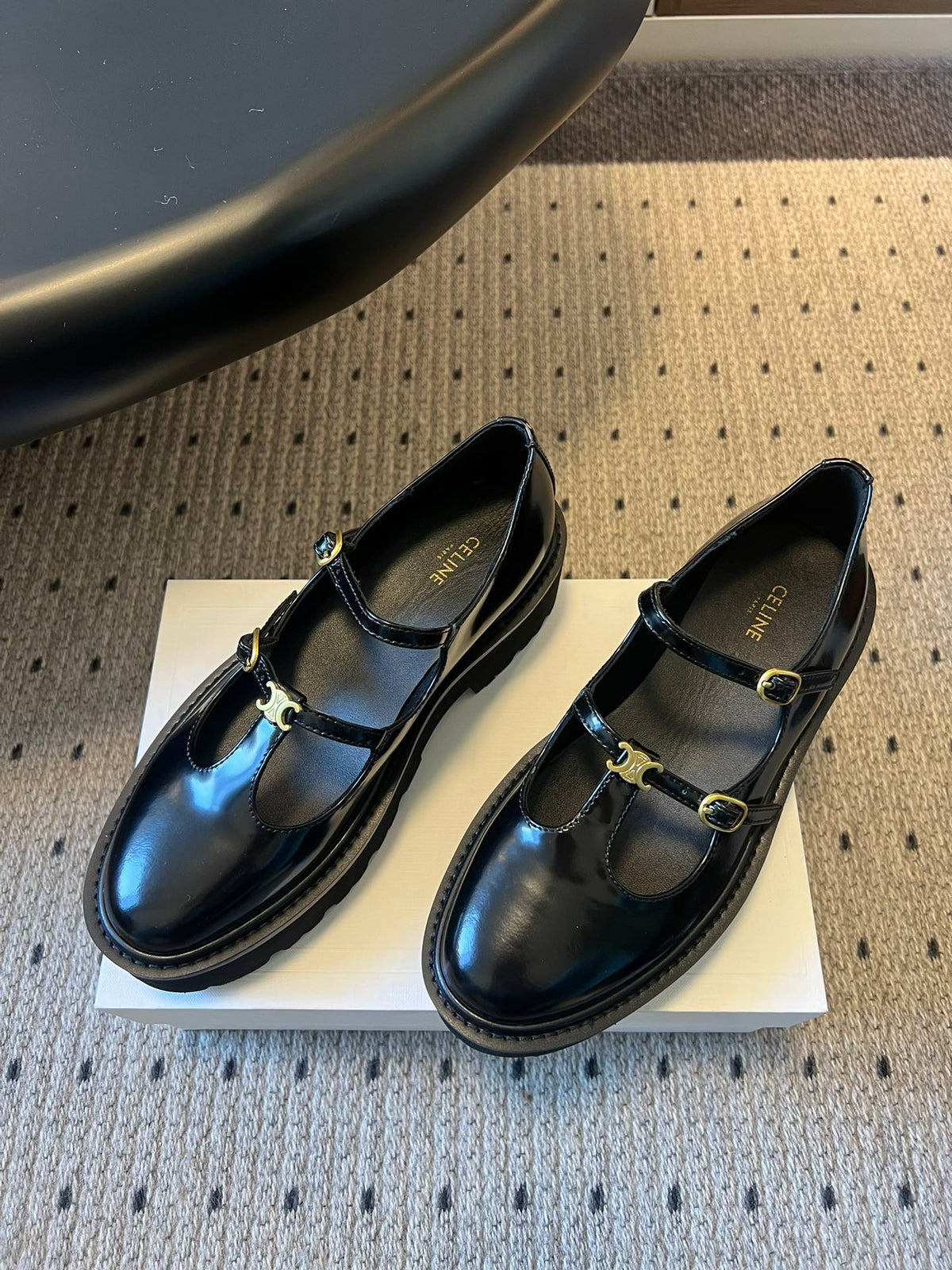CELINE 26S BULKY BABIES MARY JANE SHOES 40 MM IN BLACK CALFSKIN