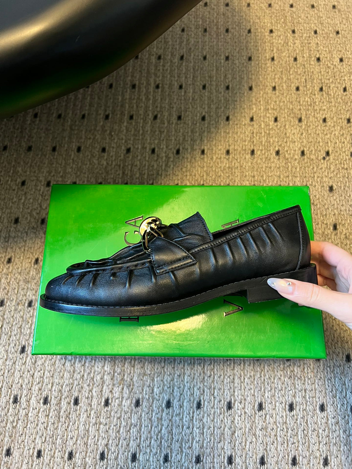 BOTTEGA VENETA 26S LOAFERS IN BLACK LAMBSKIN WITH GOLD HARDWARE