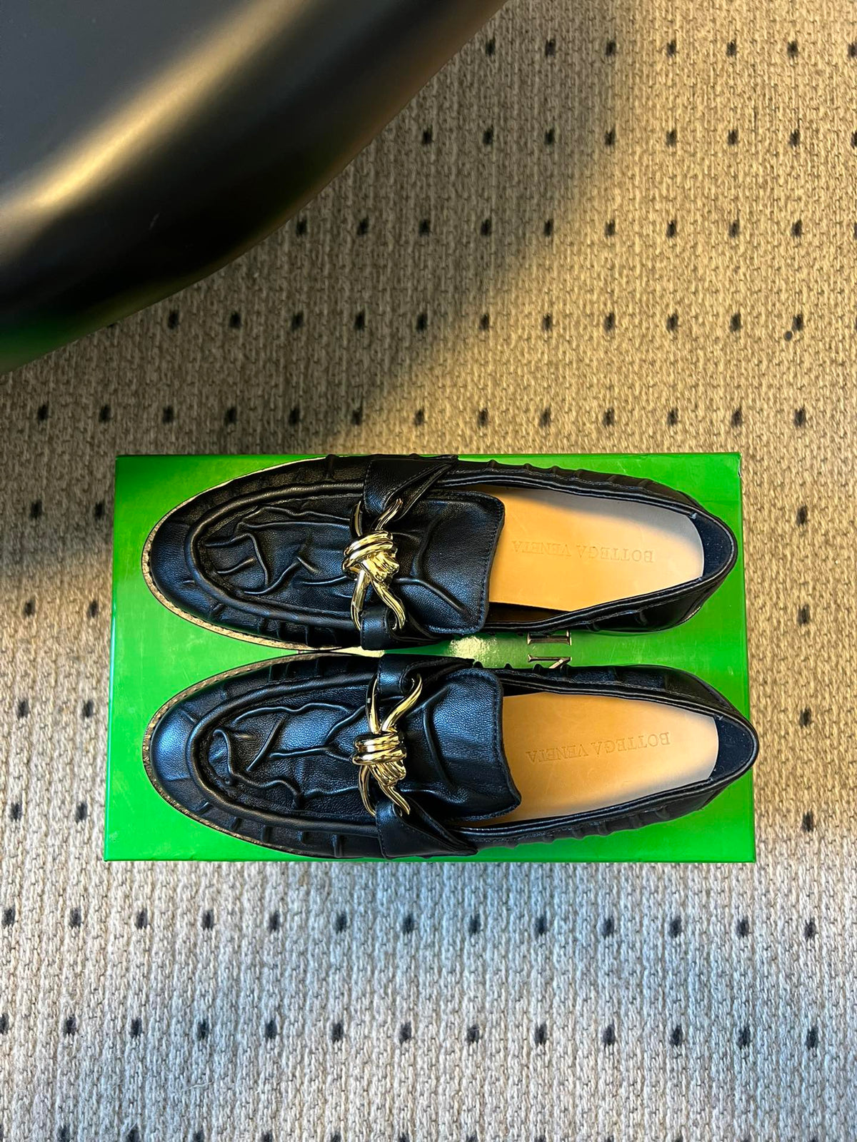 BOTTEGA VENETA 26S LOAFERS IN BLACK LAMBSKIN WITH GOLD HARDWARE