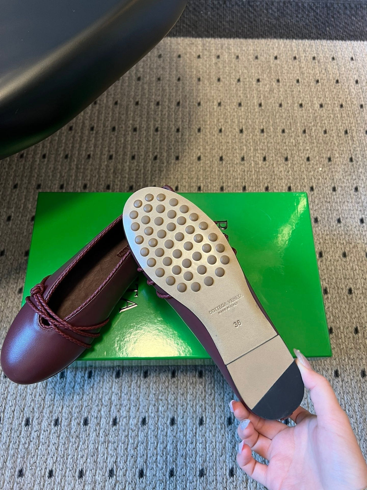 BOTTEGA VENETA 26S ESPADRILLE BALLET FLATS IN DARK RED LAMBSKIN