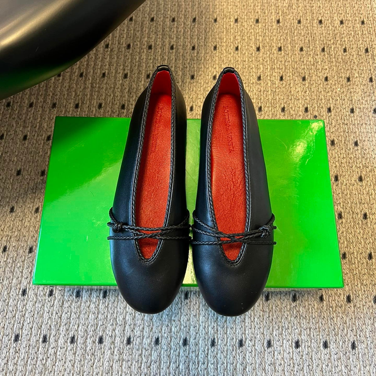 BOTTEGA VENETA 26S ESPADRILLE BALLET FLATS IN BLACK LAMBSKIN