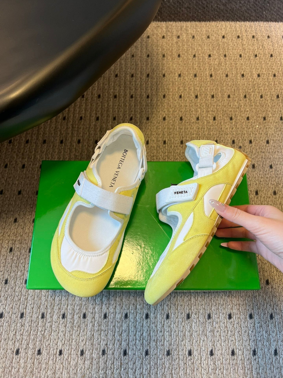 BOTTEGA VENETA 26S MARY JANE SNEAKER IN YELLOW SUEDE AND WHITE FABRIC