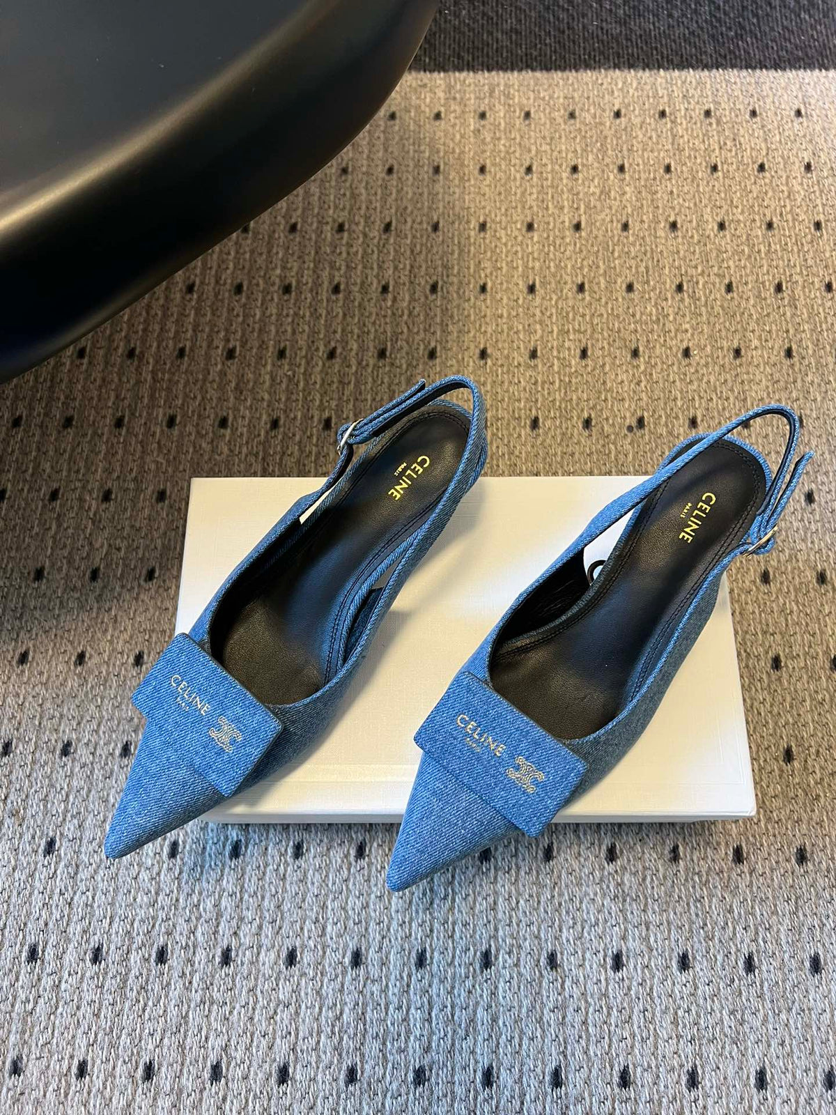 CELINE 26S HIGH-HEEL SLINGBACK 55 MM IN BLUE DENIM