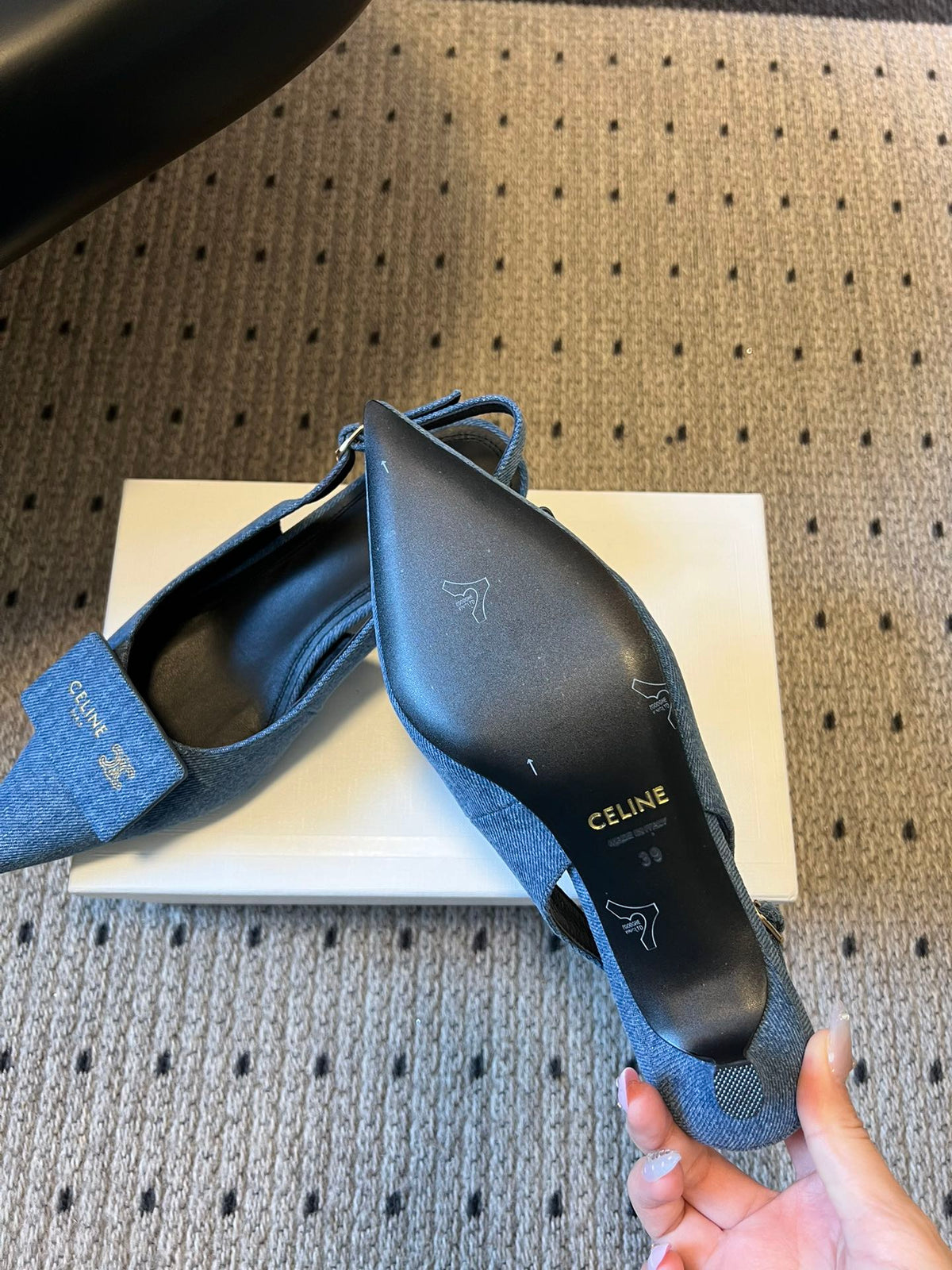 CELINE 26S HIGH-HEEL SLINGBACK 55 MM IN BLUE DENIM