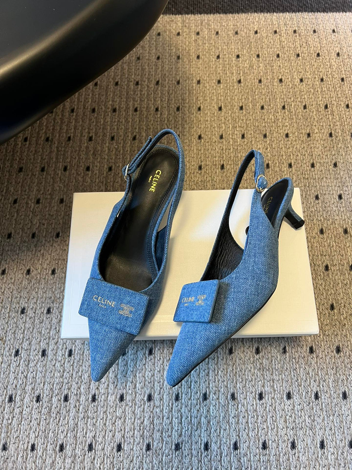 CELINE 26S HIGH-HEEL SLINGBACK 55 MM IN BLUE DENIM