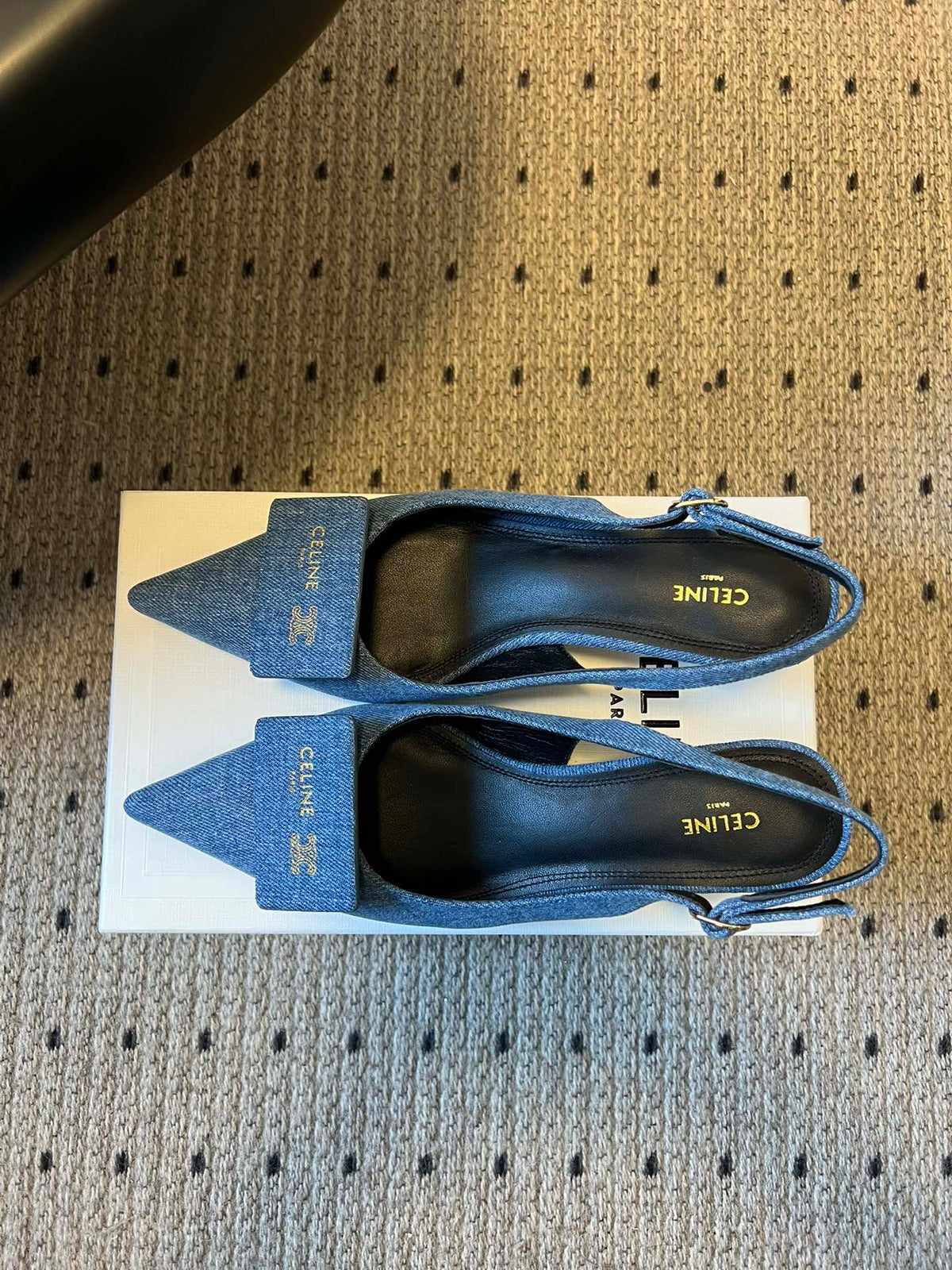 CELINE 26S HIGH-HEEL SLINGBACK 55 MM IN BLUE DENIM