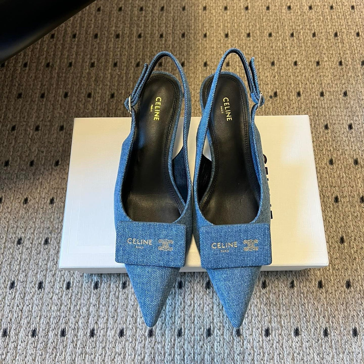 CELINE 26S HIGH-HEEL SLINGBACK 55 MM IN BLUE DENIM