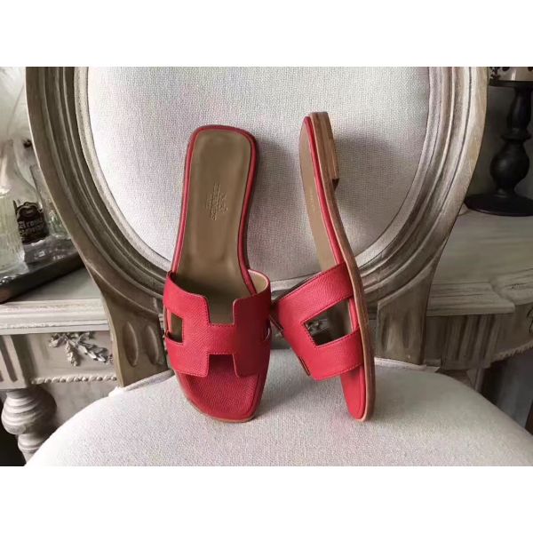 HERM Oran Sandals In Red Epsom Leather